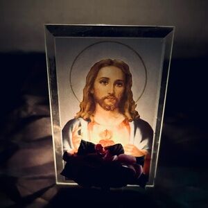 Sacred Heart of Jesus Vintage Candle Votive Holder religious Catholic Prayer